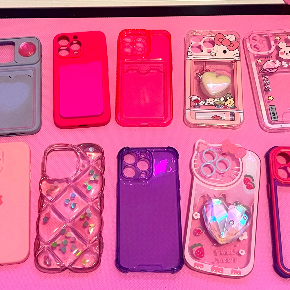 iPhone 13 Pro iPhone case lot- pop sockets, wallet cases, Hello kitty, pink